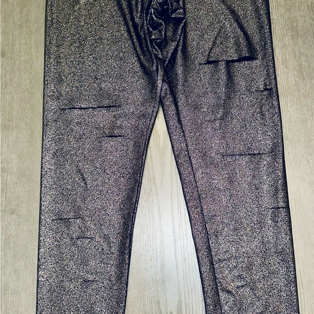 Victoria's Secret PINK Leggings Ripped Black Metallic Sparkly Glittery - Medium